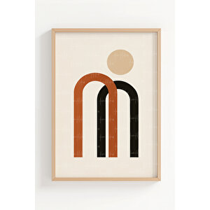 Geometrik Minimalist Kemer Ve Daireler 3 Parçalı Ahşap Çerçeveli Tablo Seti