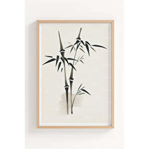 Bambu Çay Ve Lotus 3’lü Manevi Ve Dini Temalı Ahşap Çerçeveli Tablo Seti - Mutfak Dekoru 50x70 cm