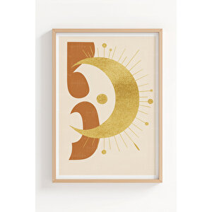 Güneş Ve Ay 3’lü Soyut Ahşap Çerçeveli Tablo Seti - Salon Dekoru