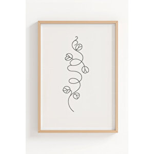 Bitki Çizimli 3 Parçalı Ahşap Çerçeveli Tablo Seti