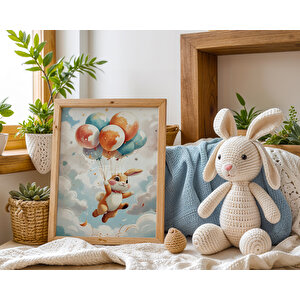 Gökyüzü Temalı Tavşan Geyik Panda 3'lü Ahşap Çerçeveli Tablo Seti
