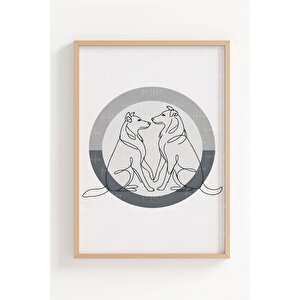 Minimal Hayvan Çizimleri 3’lü Ahşap Çerçeveli Tablo Seti - Salon Duvar Dekoru 50x70 cm