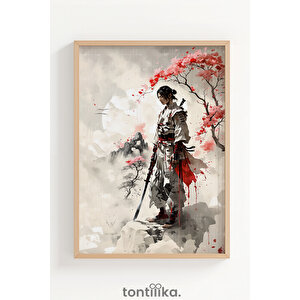 Samuray Savaşçıları 3 Parçalı Ahşap Çerçeveli Tablo Seti 30x42 cm