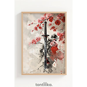 Samuray Savaşçıları 3 Parçalı Ahşap Çerçeveli Tablo Seti 30x42 cm