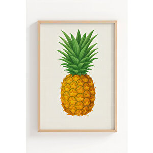 Papaya Ananas Karpuz 3’lü Bitki Ve Çiçek Temalı Ahşap Çerçeveli Tablo Seti - Mutfak Dekoru 50x70 cm
