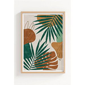 Tropikal Yapraklar 3’lü Ahşap Çerçeveli Tablo Seti - Salon Dekoru 30x42 cm
