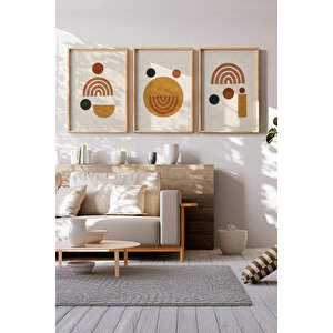 Geometrik Minimalist 3 Parçalı Ahşap Çerçeveli Tablo Seti 21x30 cm