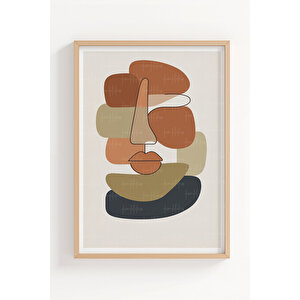 Soyut Kadın Yüzleri 3’lü İnsan Temalı Ahşap Çerçeveli Tablo Seti - Yatak Odası Dekoru 30x42 cm