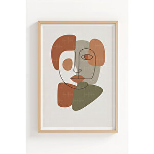 Soyut Kadın Yüzleri 3’lü İnsan Temalı Ahşap Çerçeveli Tablo Seti - Yatak Odası Dekoru