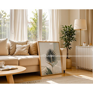 Minimalist Yaprak Desenli 3'lü Ahşap Çerçeveli Tablo Seti-21x30 21x30 cm