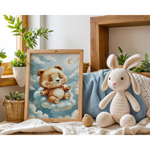 Bebek Ve Çocuk Odası Uykucu Hayvanlar Tema Ahşap Çerçeveli 3'lü Tablo Seti 21x30 cm
