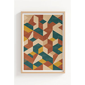 Geometrik Ve Optik Sanat 3’lü Ahşap Çerçeveli Tablo Seti - Yatak Odası Dekoru 21x30 cm