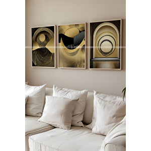 Modern Altın Detaylı 3 Parçalı Ahşap Çerçeveli Tablo Seti 21x30 cm