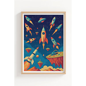 Uzay Ve Astronot 3’lü Modern Ahşap Çerçeveli Tablo Seti - Yatak Odası Dekoru 21x30 cm