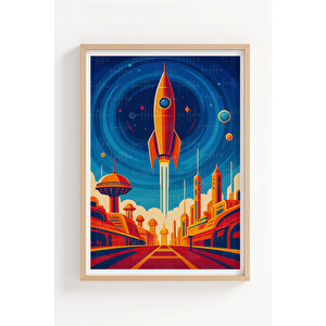 Uzay Ve Astronot 3’lü Modern Ahşap Çerçeveli Tablo Seti - Yatak Odası Dekoru 21x30 cm