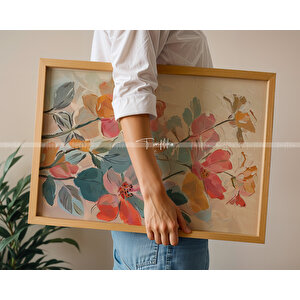 Canlı Çiçek Desenli Ahşap Çerçeveli 3'lü Tablo Seti 30x42 cm