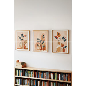 Minimalist Vazolar Temalı 3'lü Ahşap Çerçeveli Tablo Seti 21x30 21x30 cm