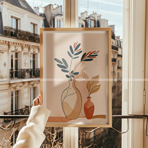 Minimalist Vazolar Temalı 3'lü Ahşap Çerçeveli Tablo Seti 21x30 21x30 cm