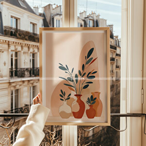 Minimalist Vazolar Temalı 3'lü Ahşap Çerçeveli Tablo Seti 21x30 21x30 cm