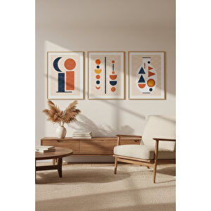 Geometrik Soyut Şekiller 3 Parçalı Ahşap Çerçeveli Tablo Seti 50x70 cm