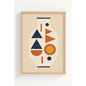 Geometrik Soyut Şekiller 3 Parçalı Ahşap Çerçeveli Tablo Seti