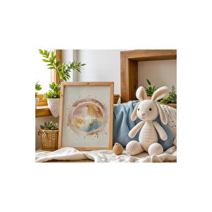 Bebek Ve Çocuk Odası Pastel Ay, Güneş Ve Gökkuşağı Tema Ahşap Çerçeveli 3'lü Tablo Seti