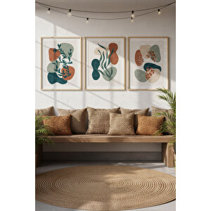 Soyut Bitki 3’lü Modern Ahşap Çerçeveli Tablo Seti - Salon Dekoru 50x70 cm