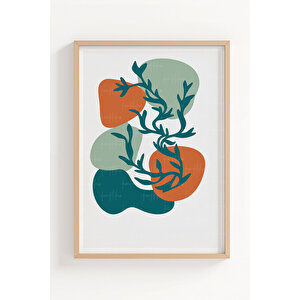 Soyut Bitki 3’lü Modern Ahşap Çerçeveli Tablo Seti - Salon Dekoru 50x70 cm