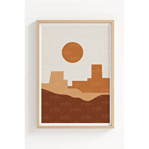 Kaktüs Çöl Manzarası 3’lü Geometrik Ahşap Çerçeveli Tablo Seti