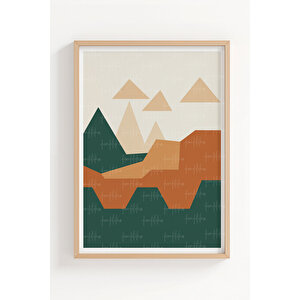 Kaktüs Çöl Manzarası 3’lü Geometrik Ahşap Çerçeveli Tablo Seti 21x30 cm