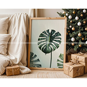 Monstera Yaprakları 3'lü Ahşap Çerçeveli Tablo Seti 21x30 cm