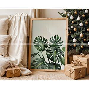 Monstera Yaprakları 3'lü Ahşap Çerçeveli Tablo Seti 21x30 cm