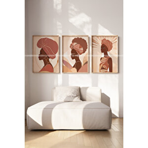 Afrika Kadın Temalı 3'lü Ahşap Çerçeveli Tablo Seti 30x42 cm
