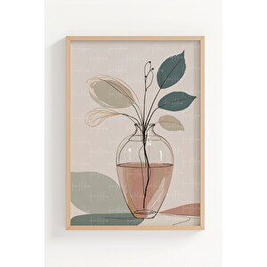 Minimalist Vazolu Bitki Desenli 3 Parçalı Ahşap Çerçeveli Tablo Seti 50x70 cm