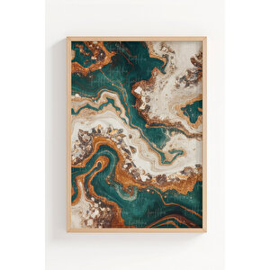 Mermer Ve Soyut Desen Temalı 3’lü Ahşap Çerçeveli Tablo Seti - Modern Salon Dekoru 50x70 cm