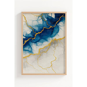 Mermer Ve Soyut Desen Temalı 3’lü Ahşap Çerçeveli Tablo Seti - Modern Salon Dekoru