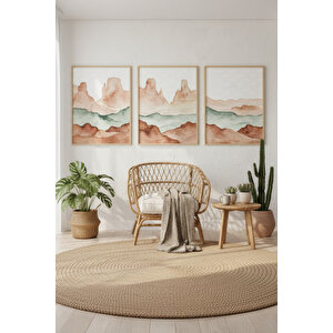 Dağ Manzarası 3’lü Doğa Temalı Ahşap Çerçeveli Tablo Seti 21x30 cm