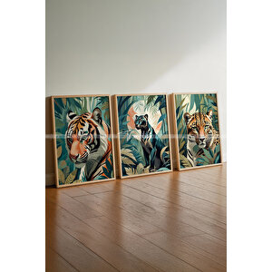 Orman Temalı 3'lü Ahşap Çerçeveli Tablo Seti 30x42 30x42 cm