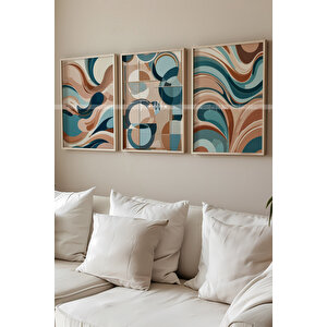 Soyut Dalgalar Ve Geometrik Desenlerle 3'lü Ahşap Çerçeveli Tablo Seti -21x30 21x30 cm