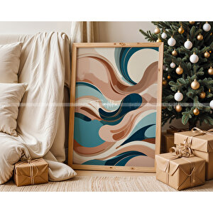 Soyut Dalgalar Ve Geometrik Desenlerle 3'lü Ahşap Çerçeveli Tablo Seti -21x30 21x30 cm