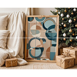 Soyut Dalgalar Ve Geometrik Desenlerle 3'lü Ahşap Çerçeveli Tablo Seti -21x30 21x30 cm