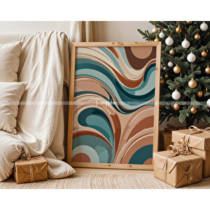 Soyut Dalgalar Ve Geometrik Desenlerle 3'lü Ahşap Çerçeveli Tablo Seti -21x30