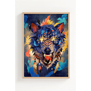 Renkli Hayvan İllüstrasyonları 3 Parçalı Ahşap Çerçeveli Tablo Seti