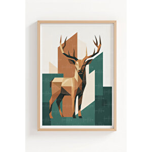 Aslan Geyik Kartal 3’lü Ahşap Çerçeveli Tablo Seti - Çalışma Odası Dekoru 30x42 cm