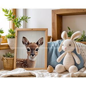 Geyik, Tilki Ve Tavşan 3’lü 1. Kalite Ahşap Çerçeveli Tablo Seti – Bebek Odası Dekoru 21x30 cm
