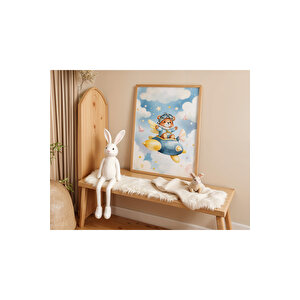 Bebek Ve Çocuk Odası Uçan Hayvanlar Tema Ahşap Çerçeveli 3'lü Tablo Seti 30x42 cm