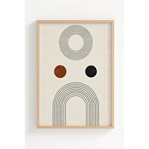 Geometrik Minimalist Çizgi Ve Daireler 3 Parçalı Ahşap Çerçeveli Tablo Seti 30x42 cm