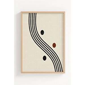 Geometrik Minimalist Çizgi Ve Daireler 3 Parçalı Ahşap Çerçeveli Tablo Seti