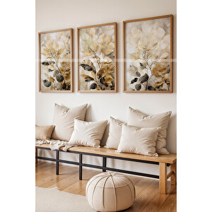 Sonbahar Yaprakları 3 Parçalı Ahşap Çerçeveli Tablo Seti 50x70 cm