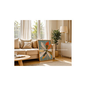 Soyut Çiçekler 3 Parçalı Ahşap Çerçeveli Tablo Seti-2 21x30 cm